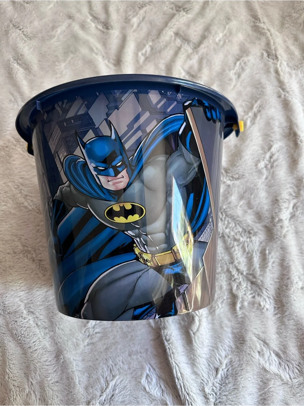 DC Batman Plastic Storage Pail in Blue and Yellow